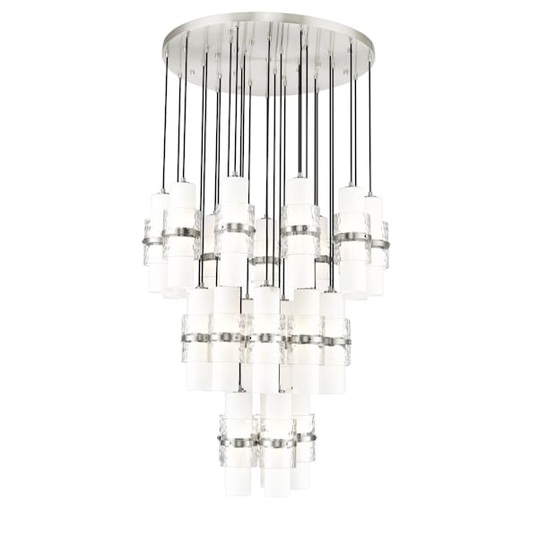Z-Lite Cayden Chandelier, 27-Light, 36 In.W x 16.75 In.H, Brushed Nickel/Clear + Etched Opal 1946P-27R-BN - main